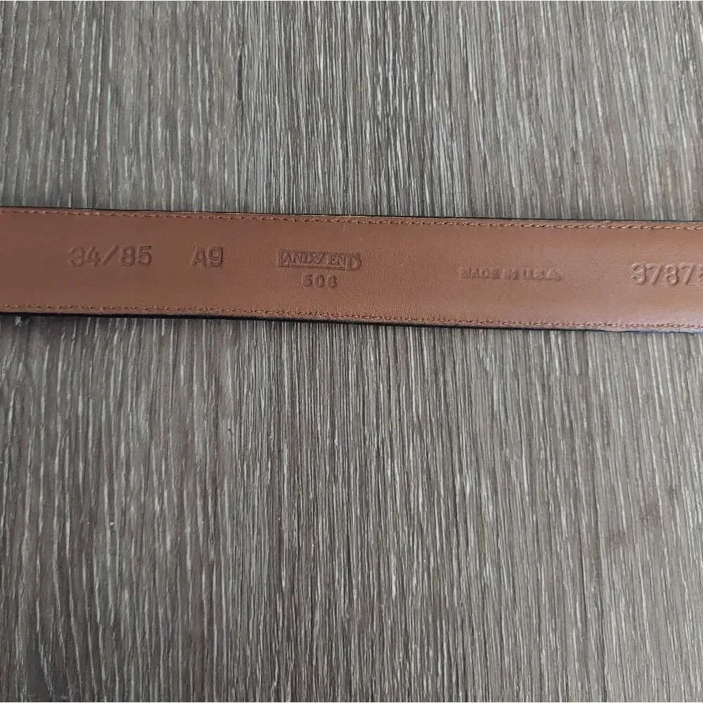 Land's End Men's Red Leather Belt Solid Brass Buckle 34